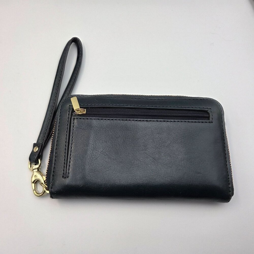 Fossil Wallet Navy Blue Leather Zip Around Accordian Wrislet Strap - Picture 10 of 10